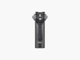 Trek Domane+ HP matte black adjustable bike seatpost, close-up view showing sleek design and clamp mechanism.