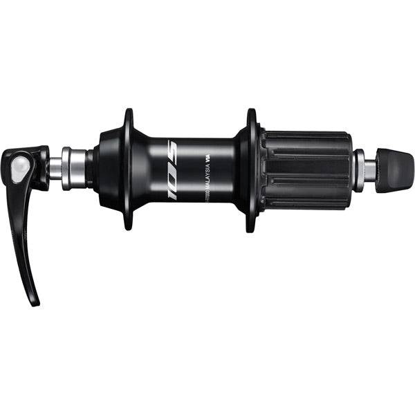 Shimano 105 FH-R7000 11-speed freehub hub in black, 130mm quick-release, 32-hole bicycle component for wheel replacement.