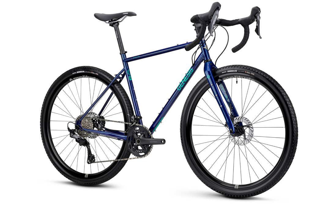 Genesis Croix de Fer 50 2026 gravel bike with Shimano GRX 2x12-speed drivetrain and hydraulic disc brakes, shown with rugged frame