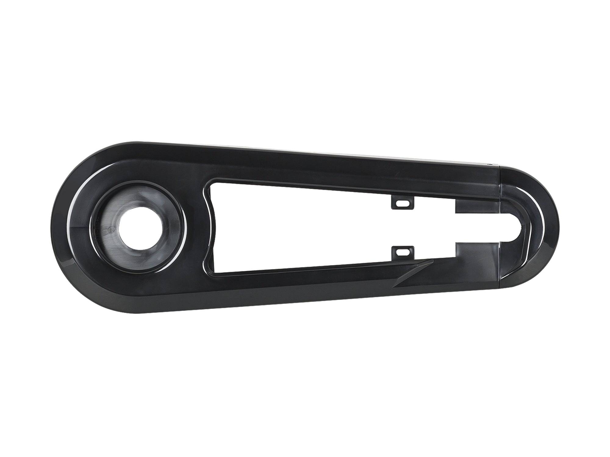 Black Trek Precaliber 16 bike chainguard, a protective component for chain coverage on a child's bicycle.