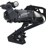 Shimano CUES RD-U8050 10-speed rear derailleur with medium cage for MTB, Shadow Di2 design, showcasing the component's sleek build.