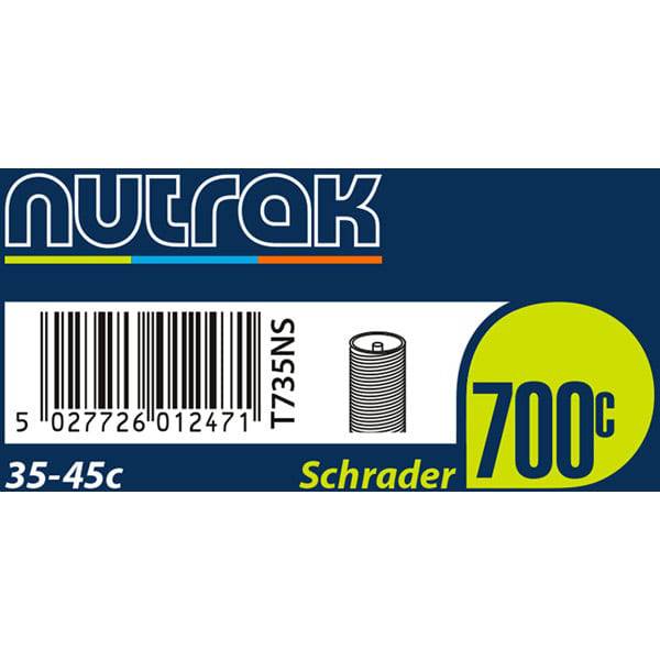 Nutrak 700x35-45C Schrader valve inner tube for road bikes, durable replacement component, shown in the image.