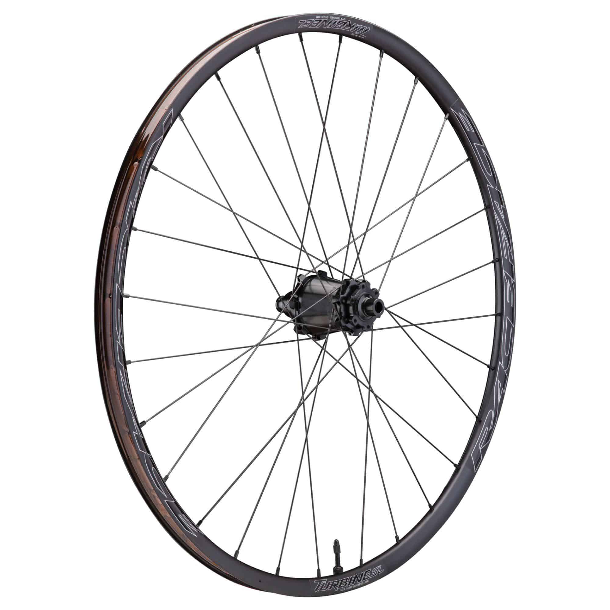 Race Face Turbine SL 29-inch tubeless-ready boost XC trail wheels with 25mm internal width, lightweight mountain biking components.