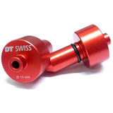 Pair of DT Swiss Proline Stand Truing Axle Adaptors for 9mm bike wheel maintenance, designed for bike workshop use.