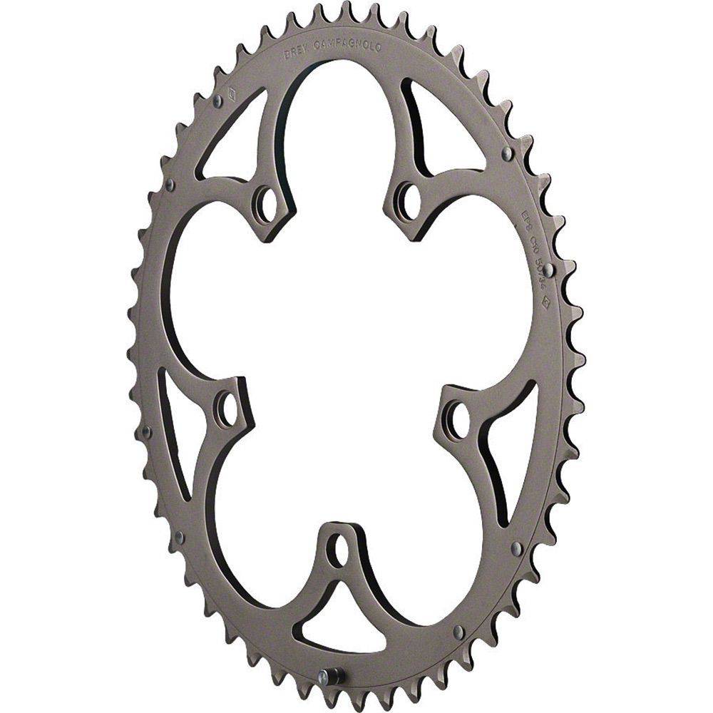 Campagnolo 34T road bike chainring for 10-speed compact crankset, mounted on a crank arm with visible teeth and mounting holes.