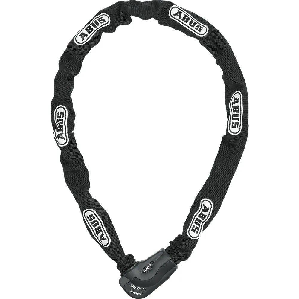 ABUS 1060/140 City Chain Lock in hardened steel, bike security accessory with level 15 protection, shown coiled on a surface.