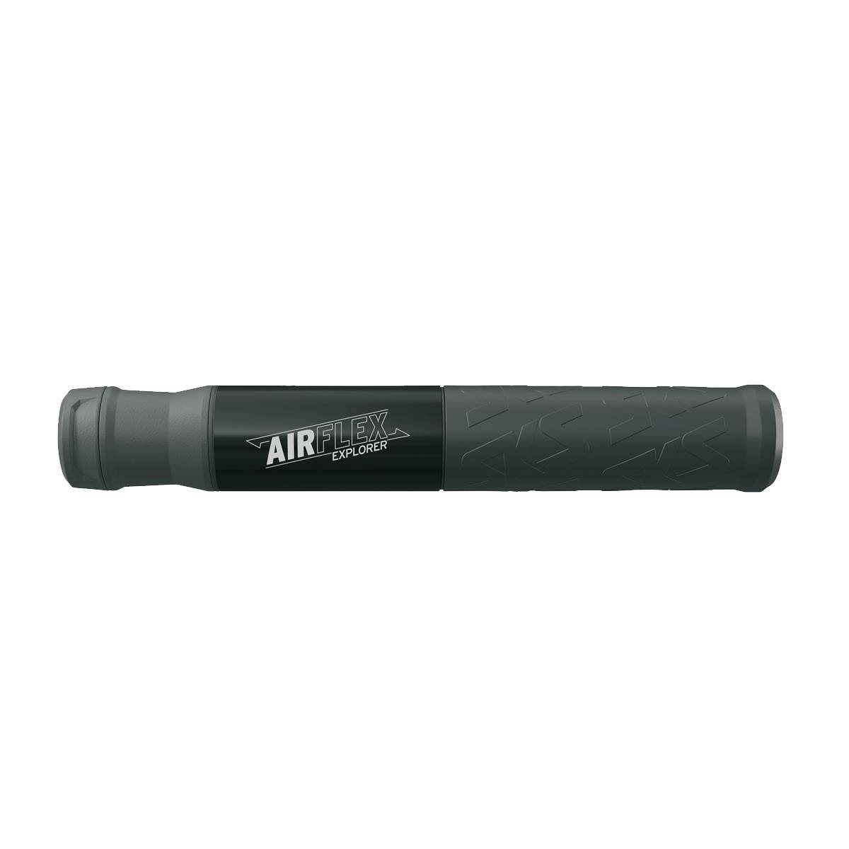 SKS Airflex Explorer Mini Bike Pump showing compact design and valve head for AV and SV valves, capable of 5 bar inflation.