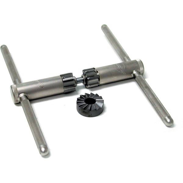 Park Tool BTS-1 bottom bracket tapping and facing set for bike maintenance, shown with precision tools in a workshop setting.