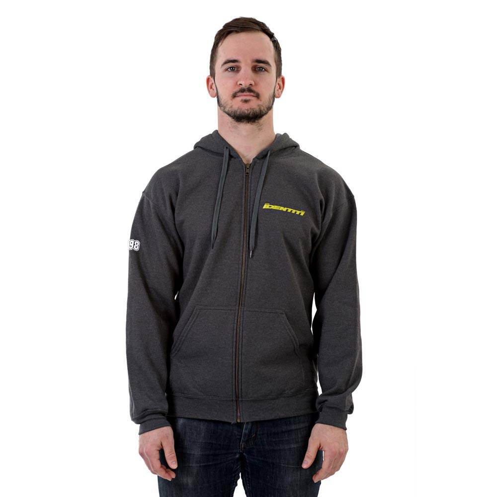 Unisex Identiti Logo Zip Hoody Jersey with classic fit, fleece knit fabric, featuring a front zipper and logo detail.