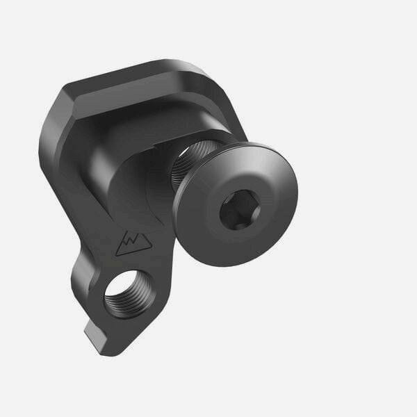 Wheels Manufacturing replaceable derailleur hanger dropout 581 for precise bike shifting, shown mounted on a bicycle frame.