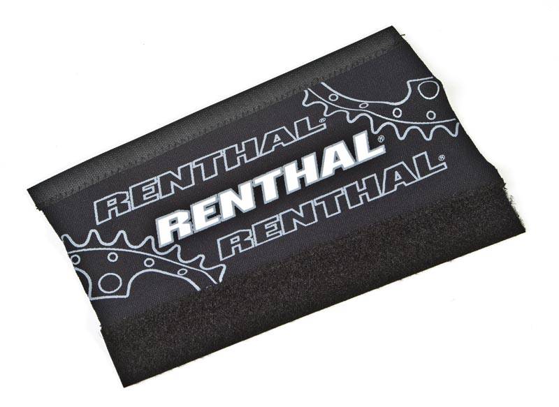 Renthal Padded Cell Chainstay Protector with Velcro for bike frame protection, showing the cushioned, protective component on a bicycle.