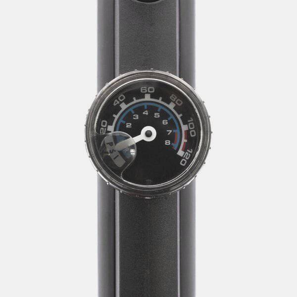 Truflo Micro II mini bike pump with dial gauge, dual head for Presta and Schrader valves, compact cycling accessories.