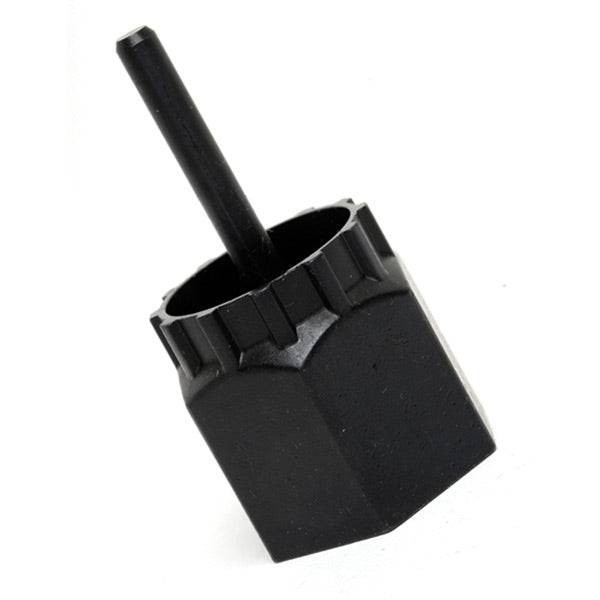 Shimano Workshop tool for HG cassette and centre-lock disc remover with spigot, used for bicycle wheel maintenance and disc brake removal.