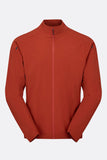 Rab Cinder Borealis lightweight windproof outdoor jacket in Tuscan Red, shown on a model ready for active outdoor use.