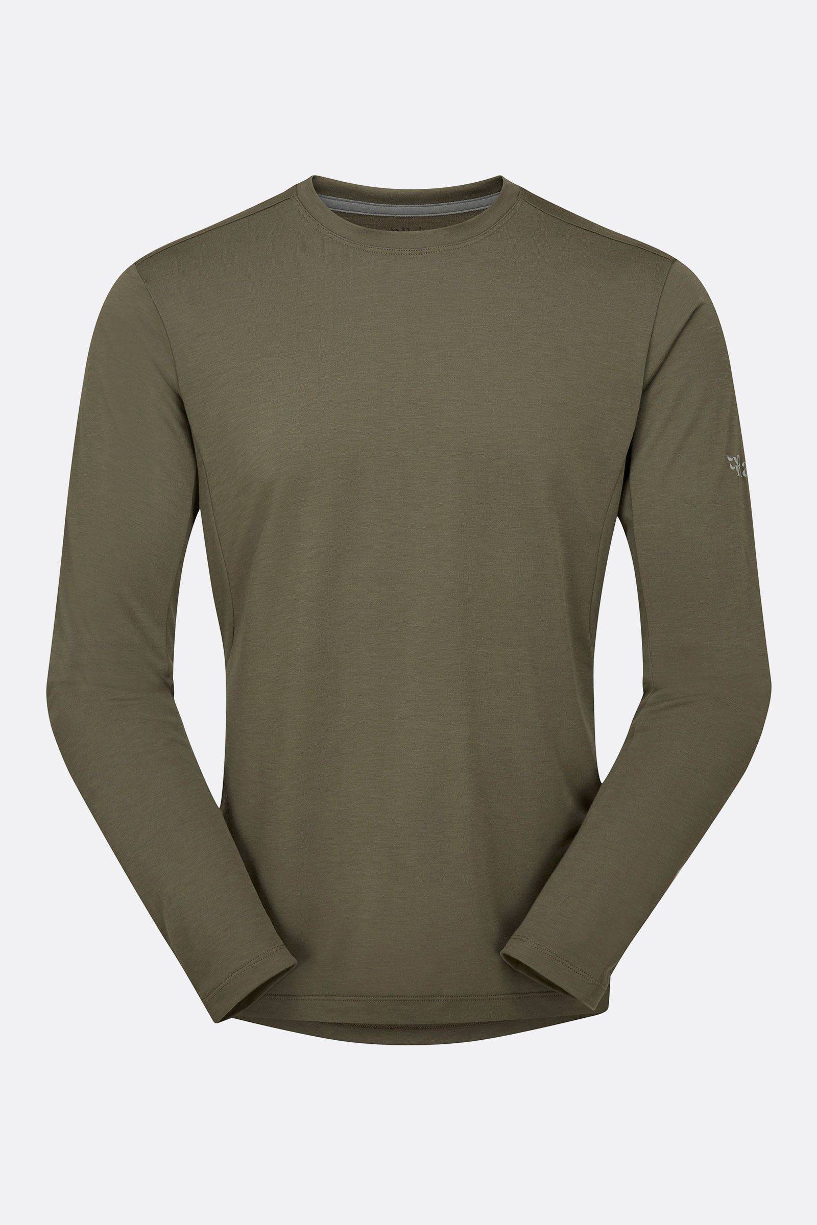 Rab Crimp Logo Tee Jersey in light khaki, moisture-wicking lightweight activewear shirt designed for outdoor activities.
