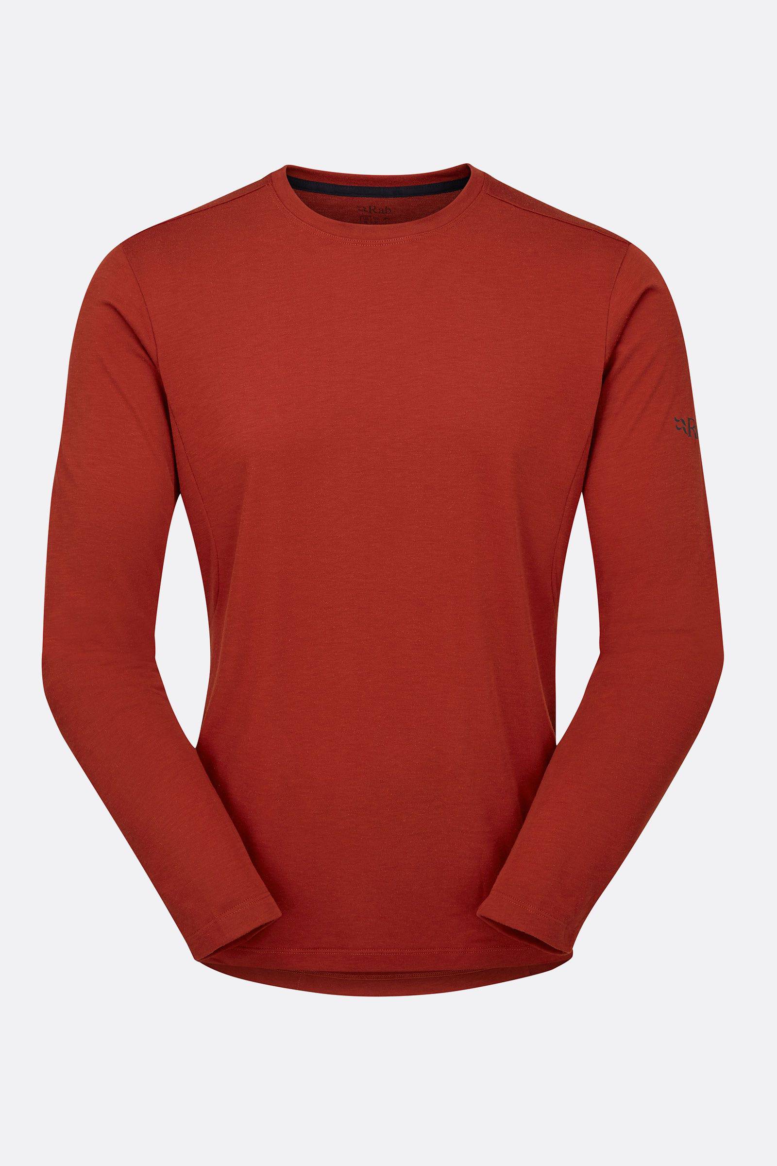 Rab Crimp Logo Tee Jersey in Tuscan Red, lightweight moisture-wicking activewear with a casual fit and outdoor-ready design.