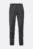 Rab Cinder Downpour Light waterproof cycling pants in anthracite with articulated knees and side zips, designed for outdoor cycling.