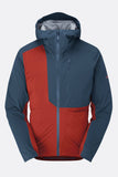 Rab Cinder Kinetic lightweight insulated outdoor jacket in Tuscan Red and Tempest Blue, designed for gravel riding and outdoor activities.