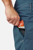 Rab Cinder Kinetic Long Pants in Orion Blue, durable outdoor trousers with adjustable waistband and detailed fabric texture.