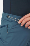 Rab Cinder Kinetic Long Pants in Orion Blue with adjustable waistband, durable outdoor performance trousers shown on a model.