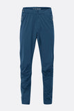 Rab Cinder Kinetic long pants in tempest blue, durable outdoor trousers with adjustable waistband and reinforced knees.