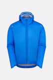 Rab Cinder Phantom waterproof cycling jacket in blue with breathable Pertex Shield fabric, designed for outdoor cycling.