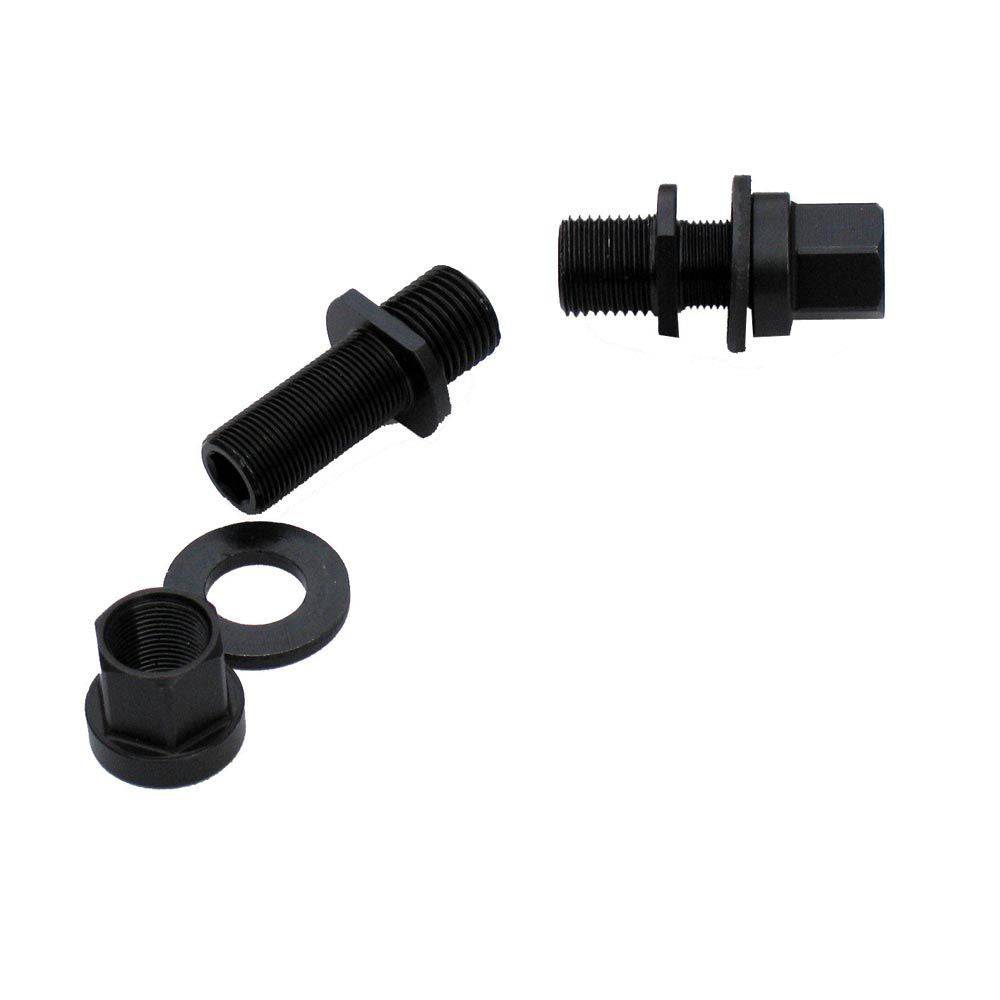 Halo Spin Doctor front hub stub axle with nutted BMX-style replacement axle, showcasing durable metal construction and threading.