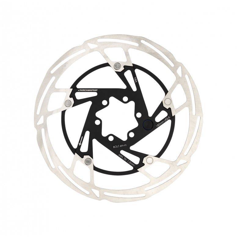 Jagwire Pro LR2-E 6-bolt disc brake rotor with E-bike speed sensor magnet mounted on bicycle wheel