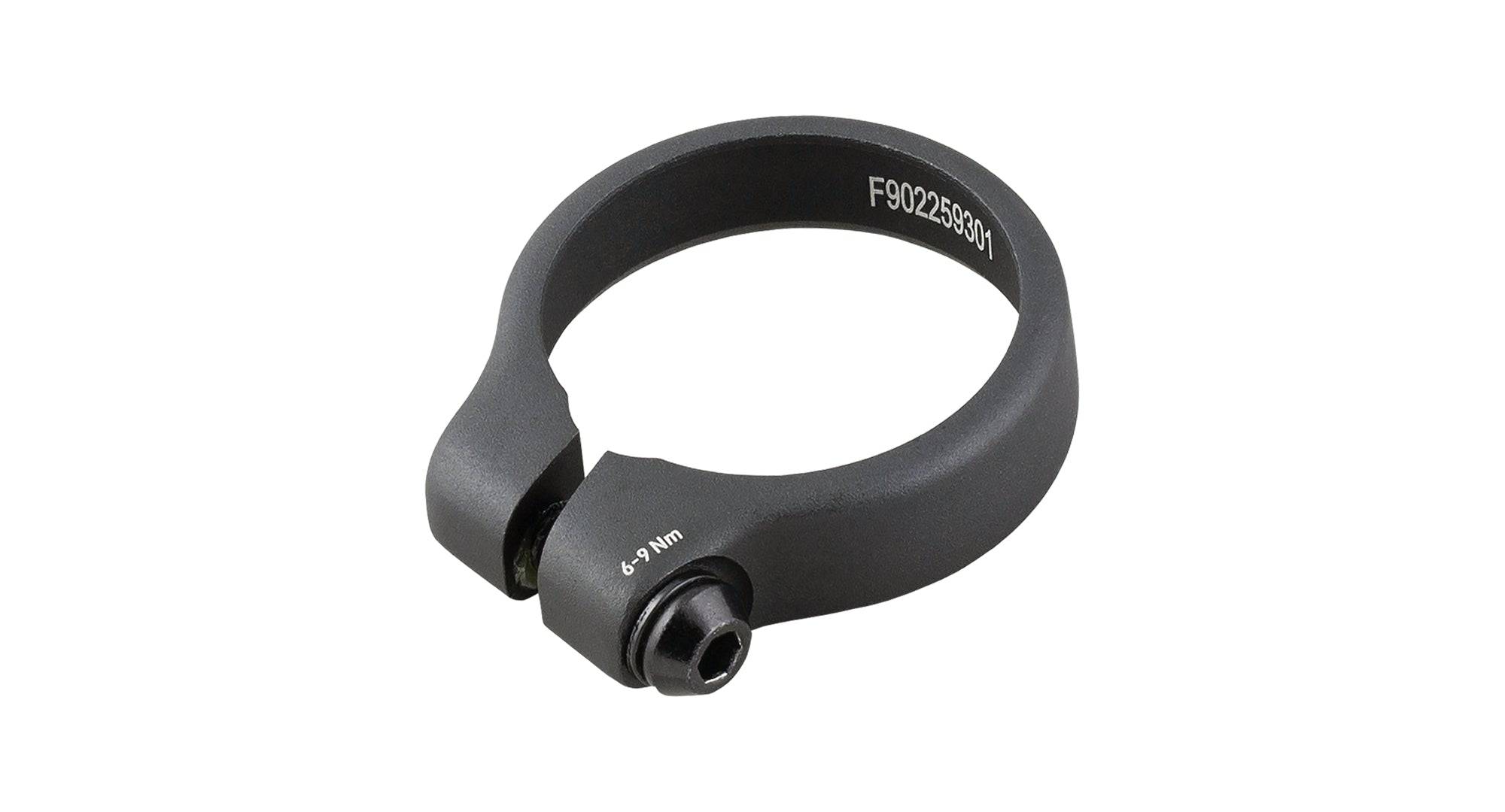Black Bontrager Trek Slash 29 seatpost collar with 39.7mm clamp and bolt, designed for mountain bike components.