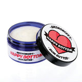 Happy Bottom chamois cream tube showing natural bum butter for cycling comfort and skin care.