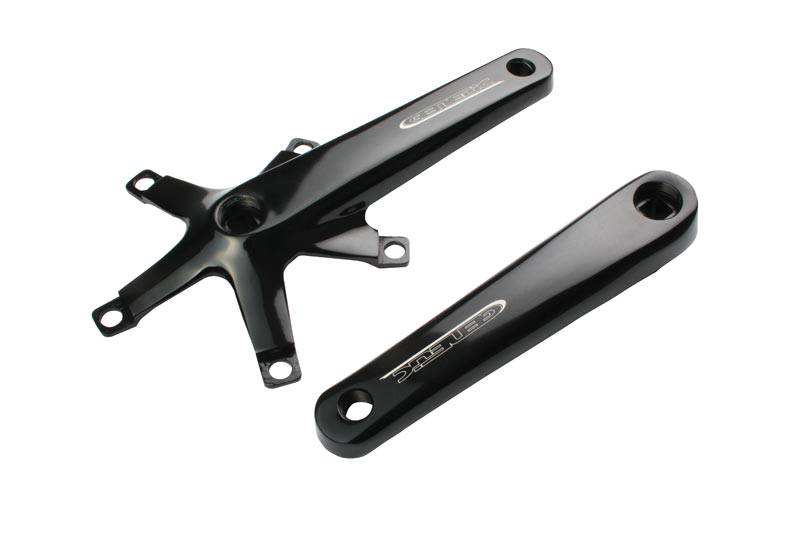 Genetic Tibia Single Track Cranks with 5-arm 144 BCD spider for track bikes, durable bike components with a sleek design.