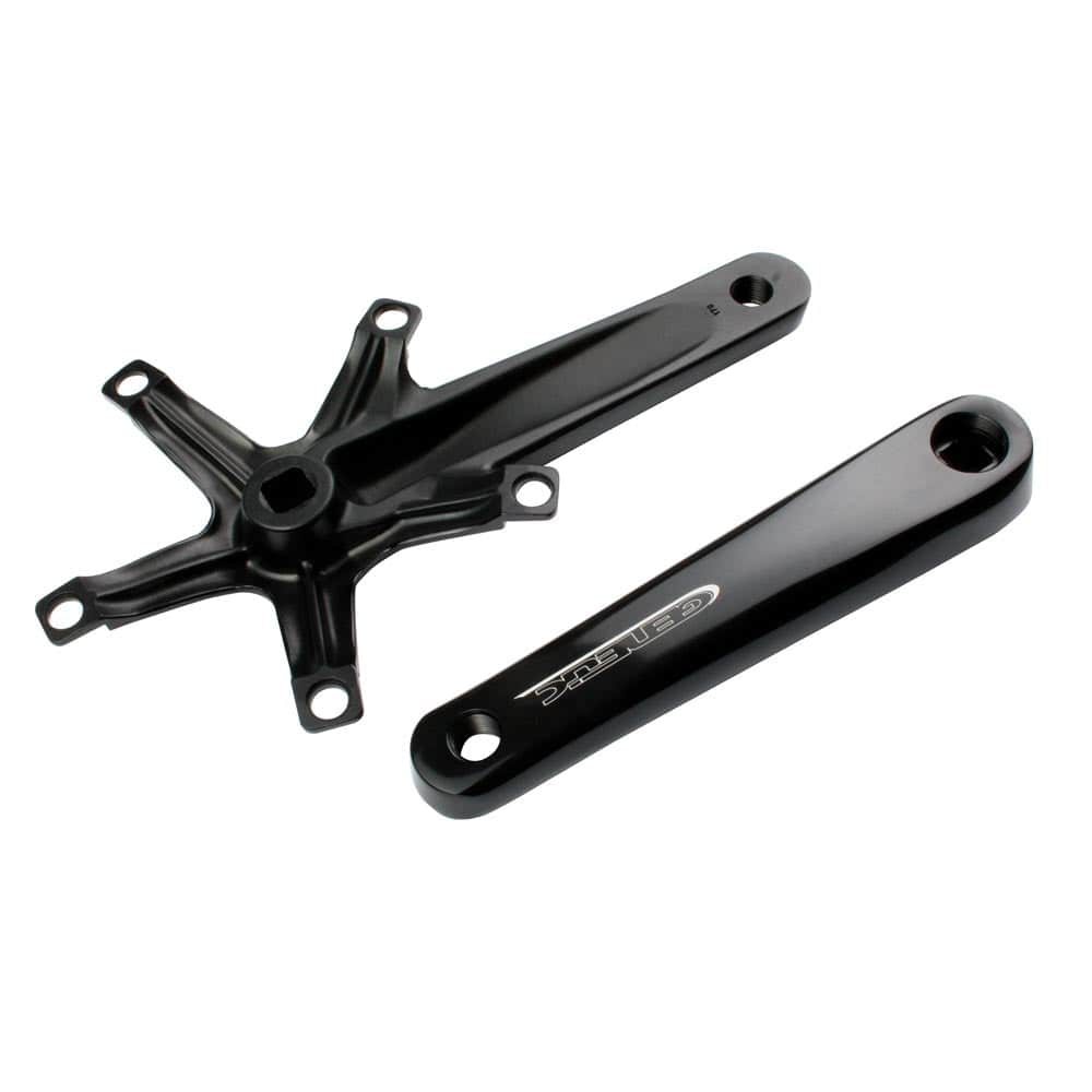 Genetic Cranks Tibia single track cranks with 5-arm 144 BCD spider for track bikes, showing the crankset and spider detail.