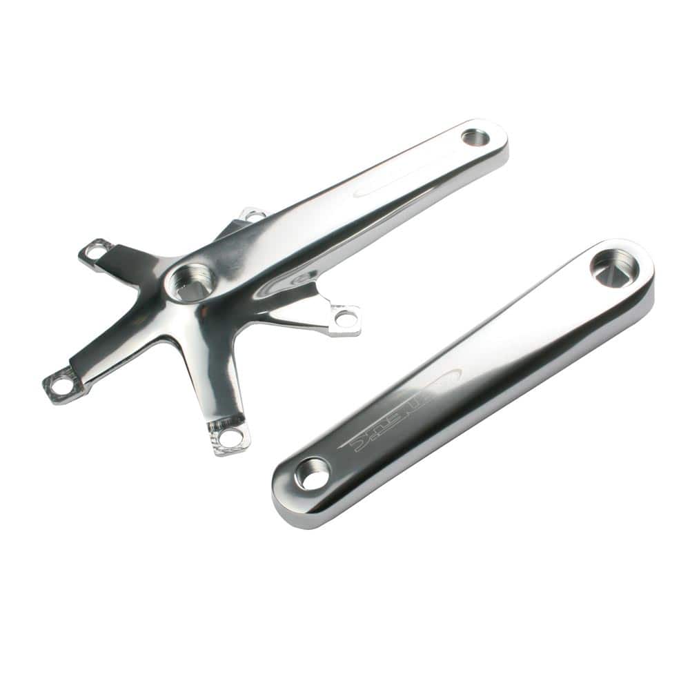 Genetic Cranks Tibia single track cranks with 5-arm 144 BCD spider for track bikes, showing the crankset and spider attachment.