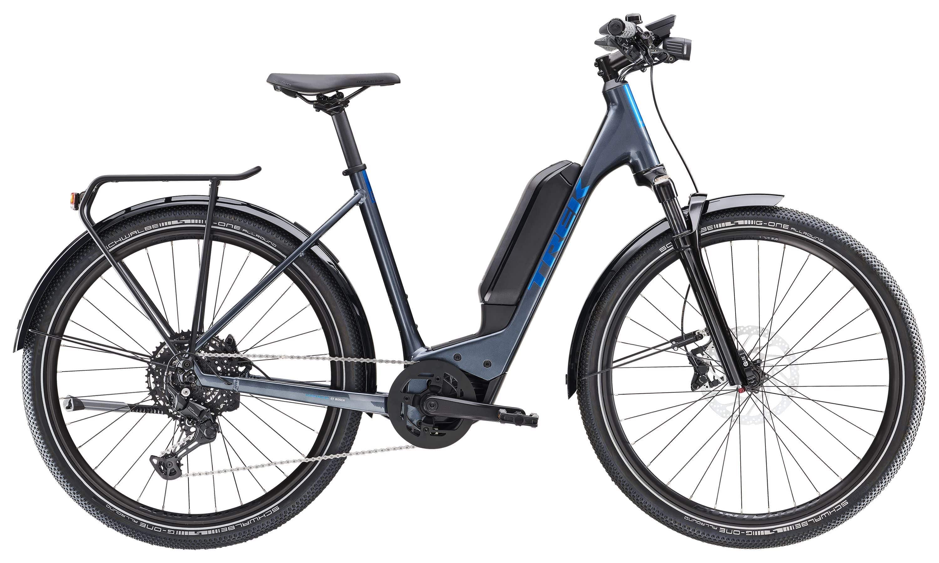 Trek Allant+ 6 Lowstep 2025 electric hybrid bike with step-through frame, suitable for urban commuting and leisure riding.