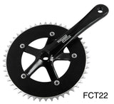 Sturmey Archer FCT22B track cranks with black chainring, featuring durable components and available in black or silver options.