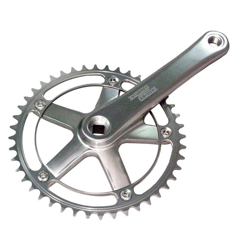 Sturmey Archer Fct62Aa track crankset showing black aluminum crank arms and chainring for precision power transfer.