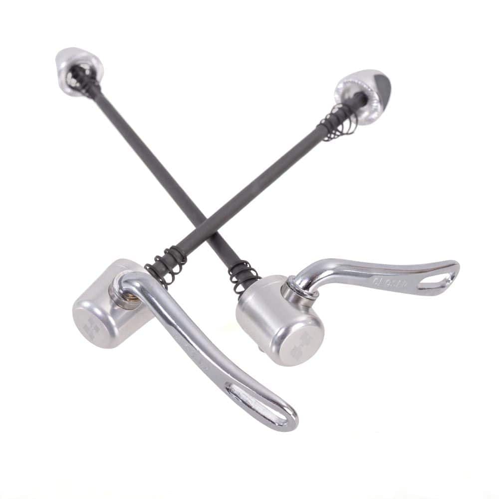 Halo Retro QR skewers for road bikes, vintage-style durable wheel securement components with metal finish and quick release levers.