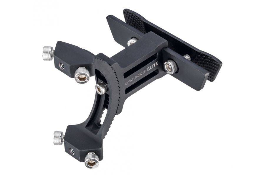 Topeak Omni-Backup Elite bike saddle mount bracket in black for attaching bottle cages and accessories.