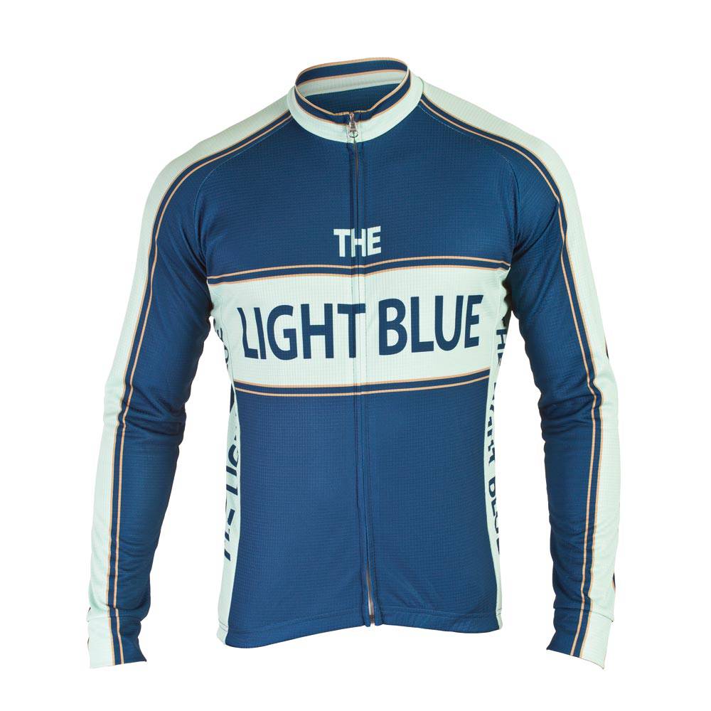 Light Blue Sport classic long sleeve cycling jersey with breathable fabric, designed for running and training activities.