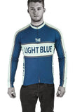 Light Blue Sport classic long sleeve cycling jersey with training and running features, made of breathable fabric for active wear.