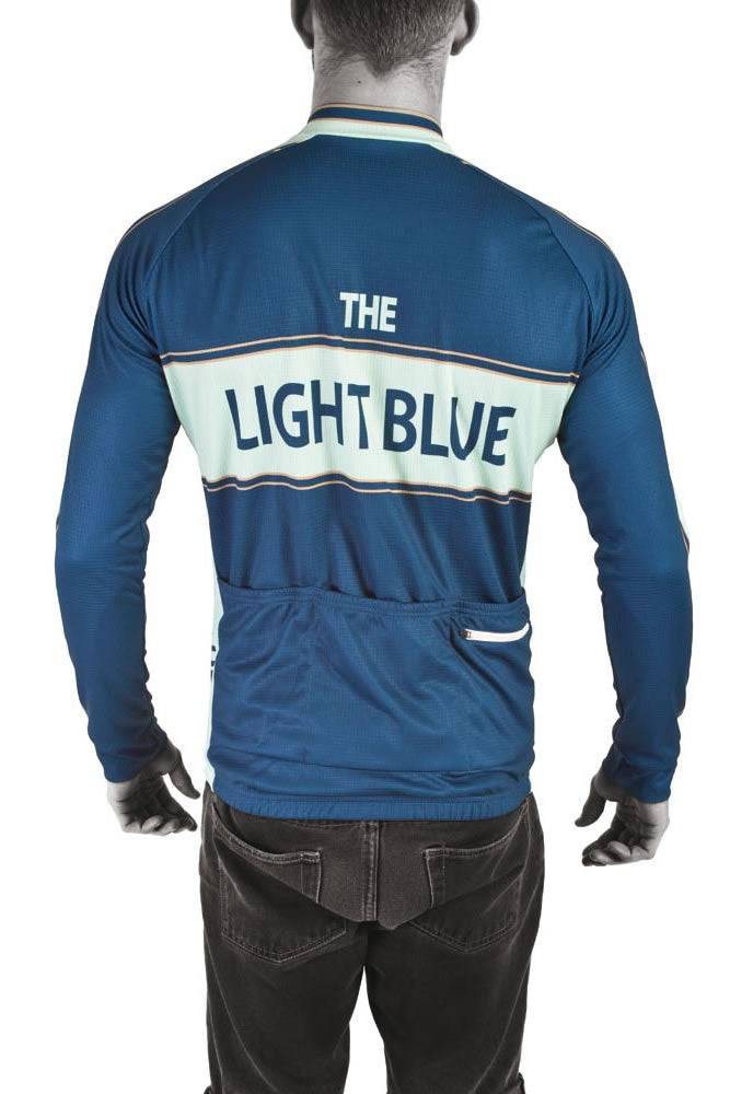 Rear view of Light Blue Sport classic long sleeve cycling and running jersey in light blue, designed for training and athletic activities.