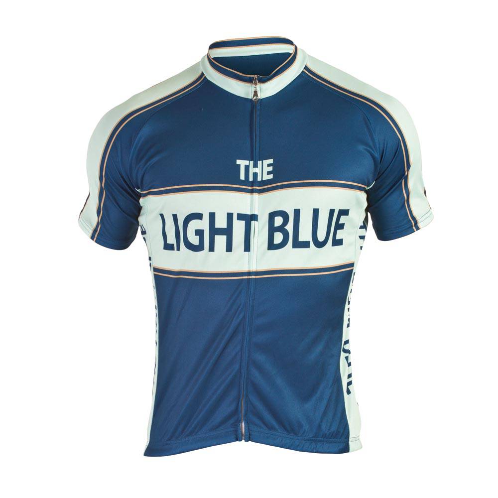 Light Blue Sport classic short sleeve cycling jersey with UPF50 protection and zipped pocket, designed for active cycling wear.