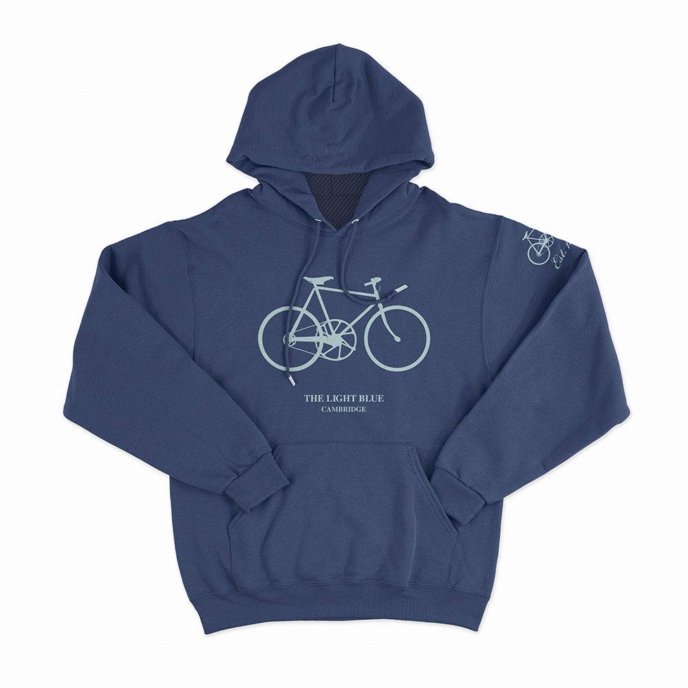 Light Blue Sport old bike hoodie with cycling print, made from organic cotton blend, casual sporty clothing for biking enthusiasts.