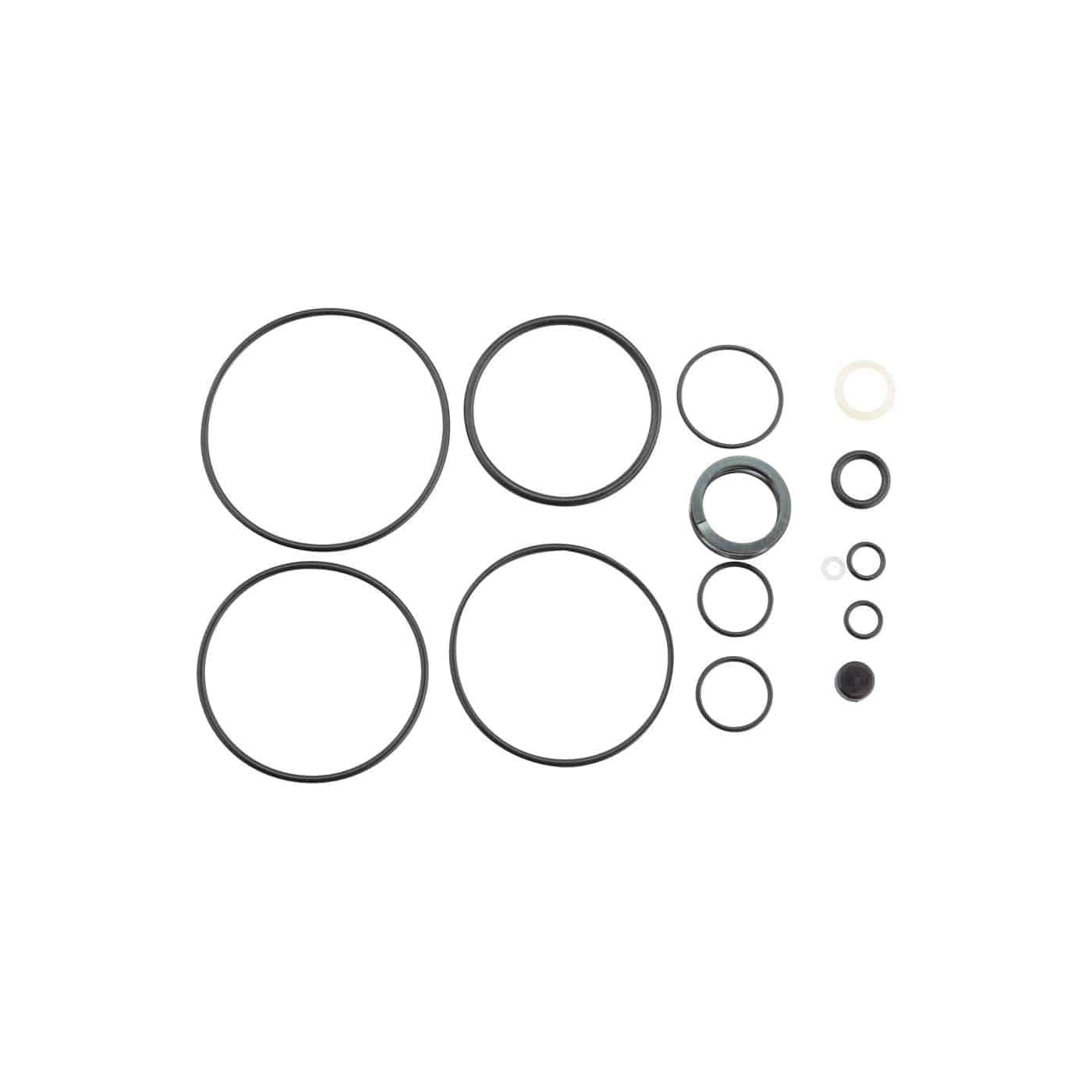 Fox DRCV RG rear shock supplemental seal kit for booth valve rebuild, showcasing component parts and seals for Fox suspension.