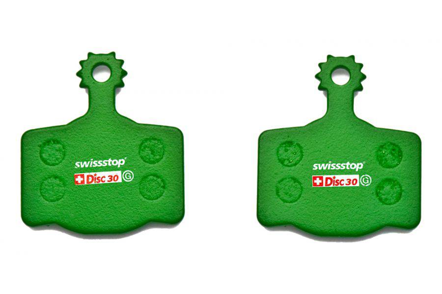 SwissStop Disc 30 brake pads for Magura MT2, MT4, MT6, MT8, and Campagnolo EKAR mountain bike components, shown in packaging.