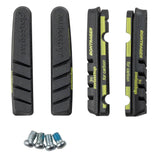 Bontrager Black Prince Flash Evo brake pads for carbon rims, Shimano and SRAM compatible, shown mounted on bicycle brake calipers.