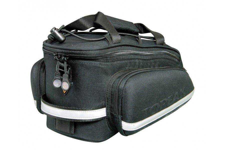 Topeak RX TrunkBag EX black rear bike rack bag with quick-mount system, compact and suitable for cycling accessories.