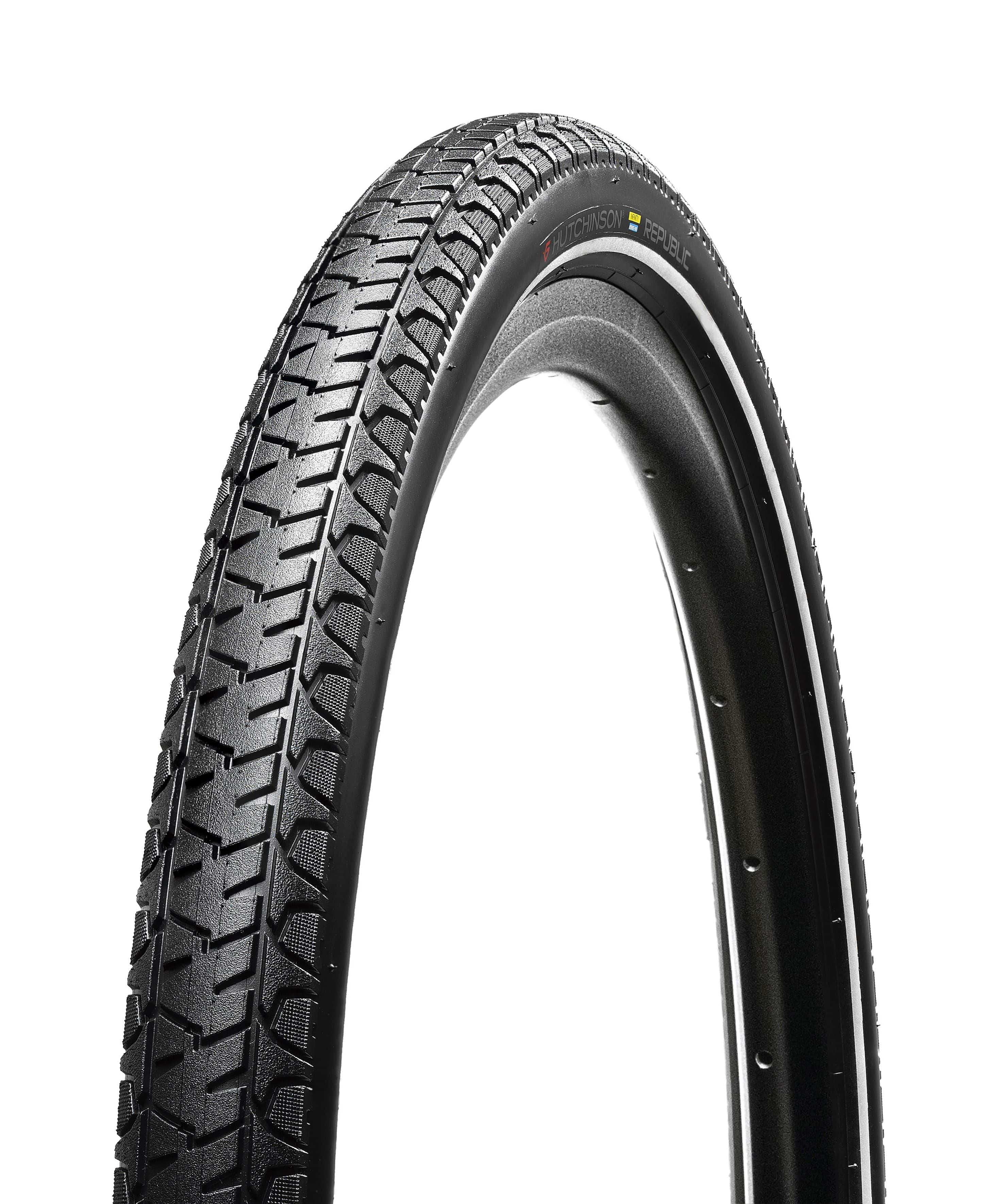 Hutchinson Republic Ebike City tyre in black with reflex sidewall, puncture protection, suitable for urban e-bikes, ECE-R75 certified.