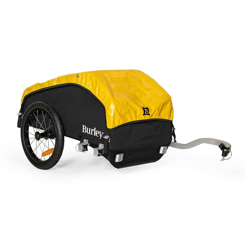 Burley Nomad cargo bike trailer with water-resistant cover and foldable design, showcasing the durable, practical accessories.
