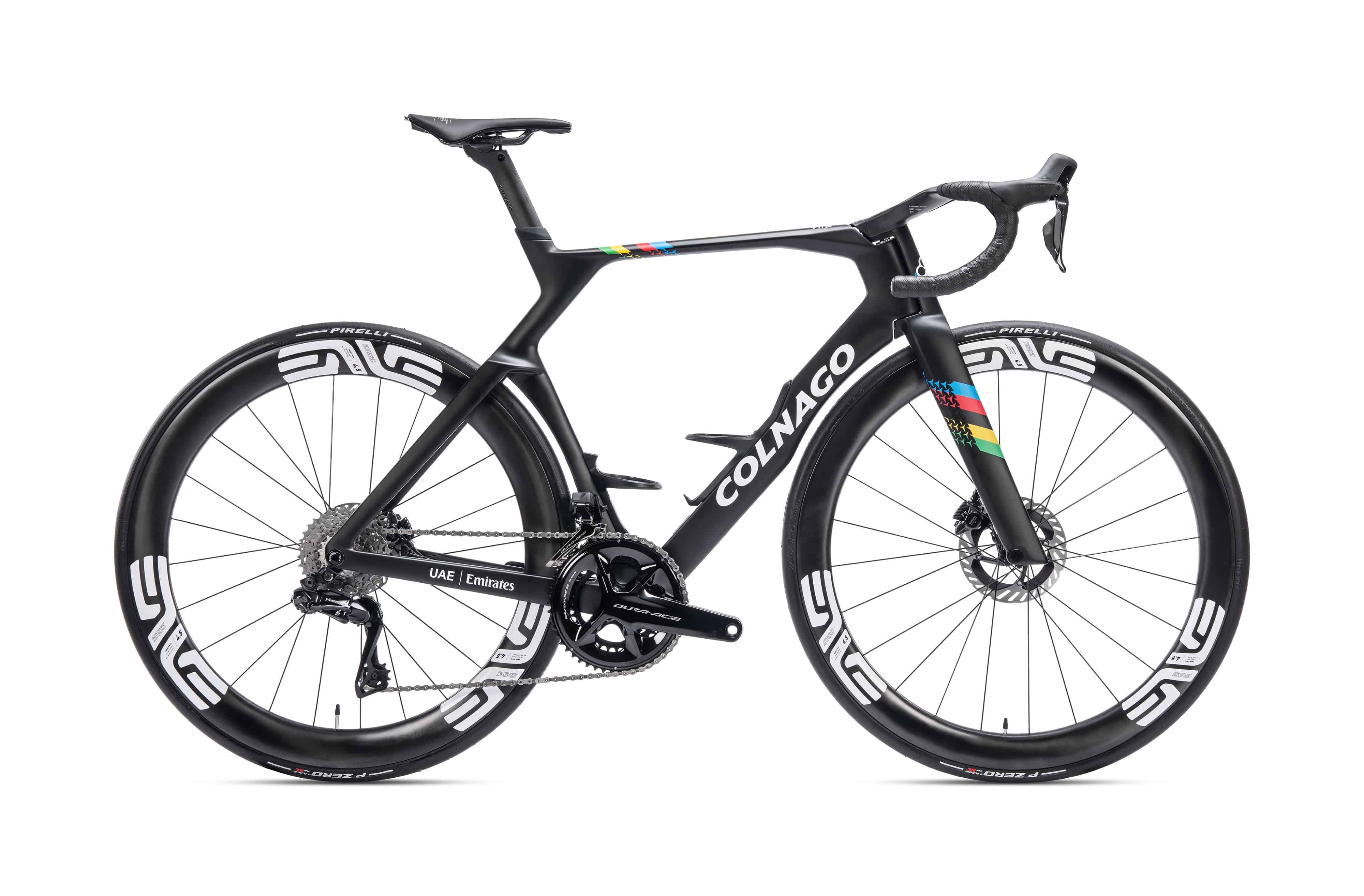 Colnago Y1Rs Disc 2025 carbon aero road frameset with integrated disc brakes, featuring sleek white design and aerodynamic components.